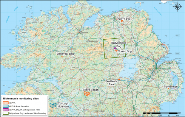 Map of designated Ammonia monitoring sites in Northern Ireland