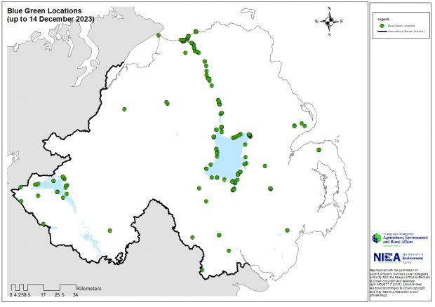 Map of confirmed blue-green algae locations for 2023 (as at 14 December 2023)
