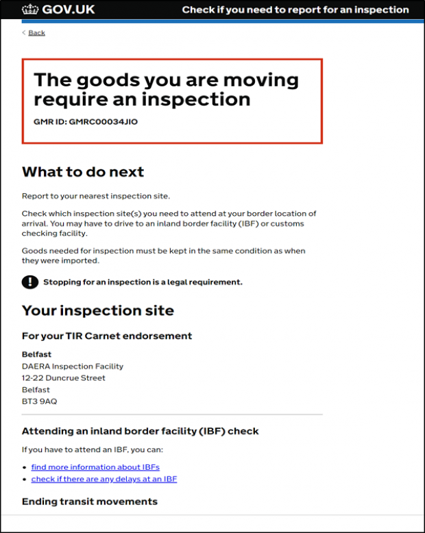 gov.uk image - The goods you are moving require an inspection