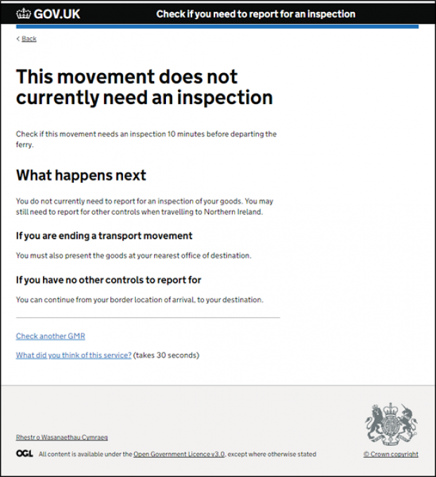 gov.uk image - This movement does not currently need an inspection