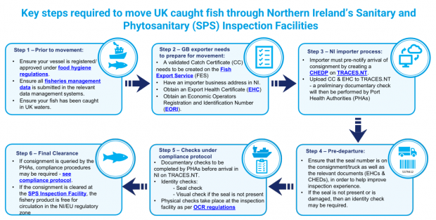 Infographic - key steps required to move UK caught fish through Northern Ireland Points of Entry (PoEs)