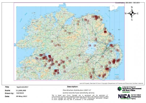 Pine marten distribution map 2007-2017