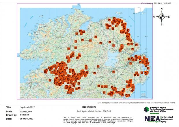 Red Squirrel distribution map 2007-2017