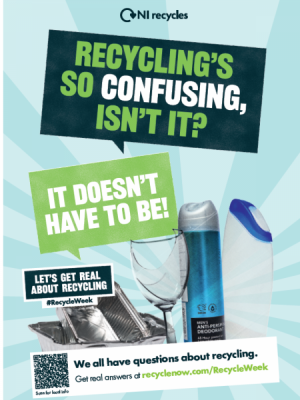 Campaign Graphic - Image of recyclables and the text - Recycling's so confusing isn't it? It doesn't have to be.