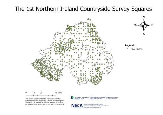 A map showing the 1st NICS Survey Squares